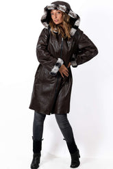 Women's leather coat Deya Double-Faced Brown